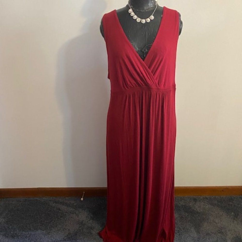 Matty M Burgundy wrap front sleeveless Maxi dress, size 3X